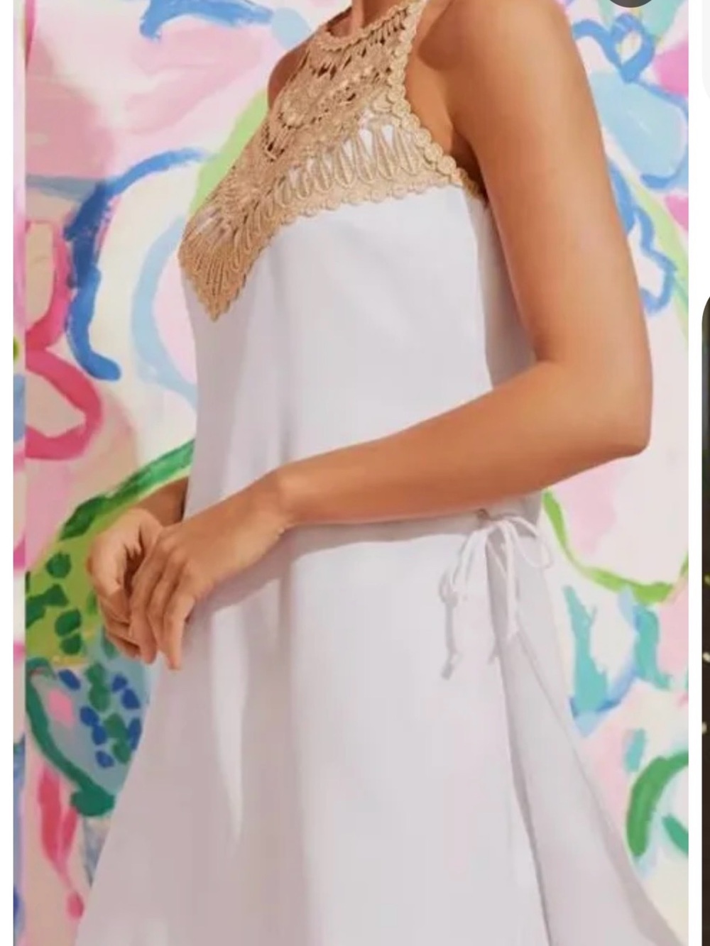Lilly Pulitzer White Chemise with Tan Crochet Yoke